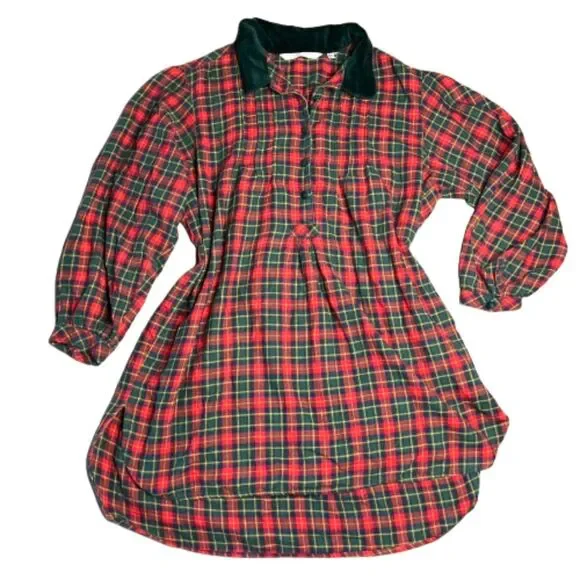 Vintage Victoria's Secret Country Night Plaid & Velvet Shirt Dress Size M - Picture 1 of 5